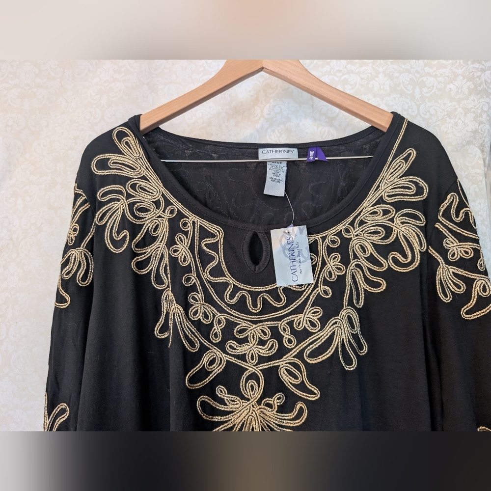 Catherines NWT Black w Gold Detail Top Sz.2X WP - Picture 7 of 17